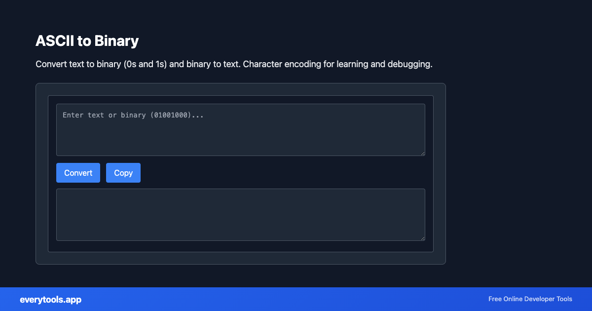 ASCII to Binary – Free Online Tool Screenshot