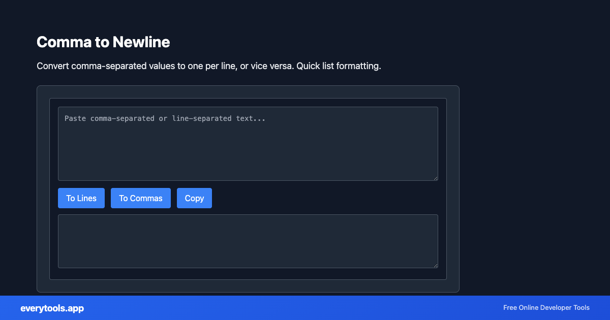 Comma to Newline – Free Online Tool Screenshot