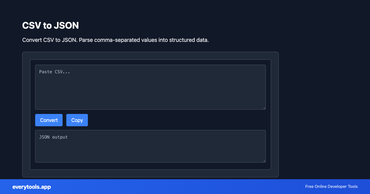 CSV to JSON – Free Online Tool Screenshot