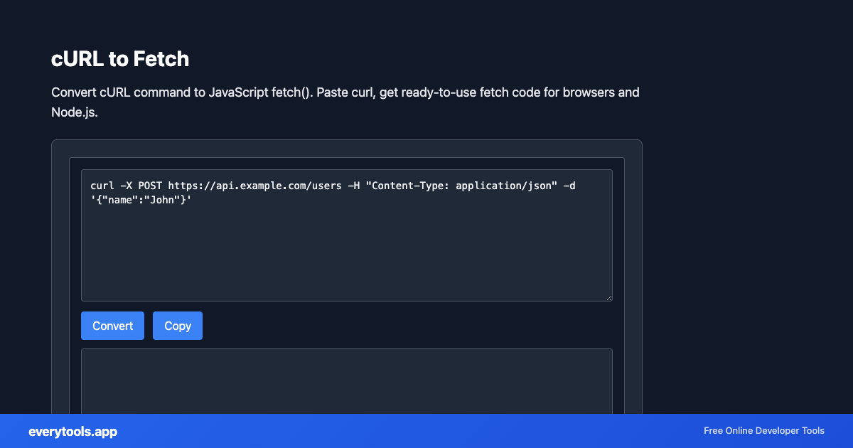 cURL to Fetch – Free Online Tool Screenshot