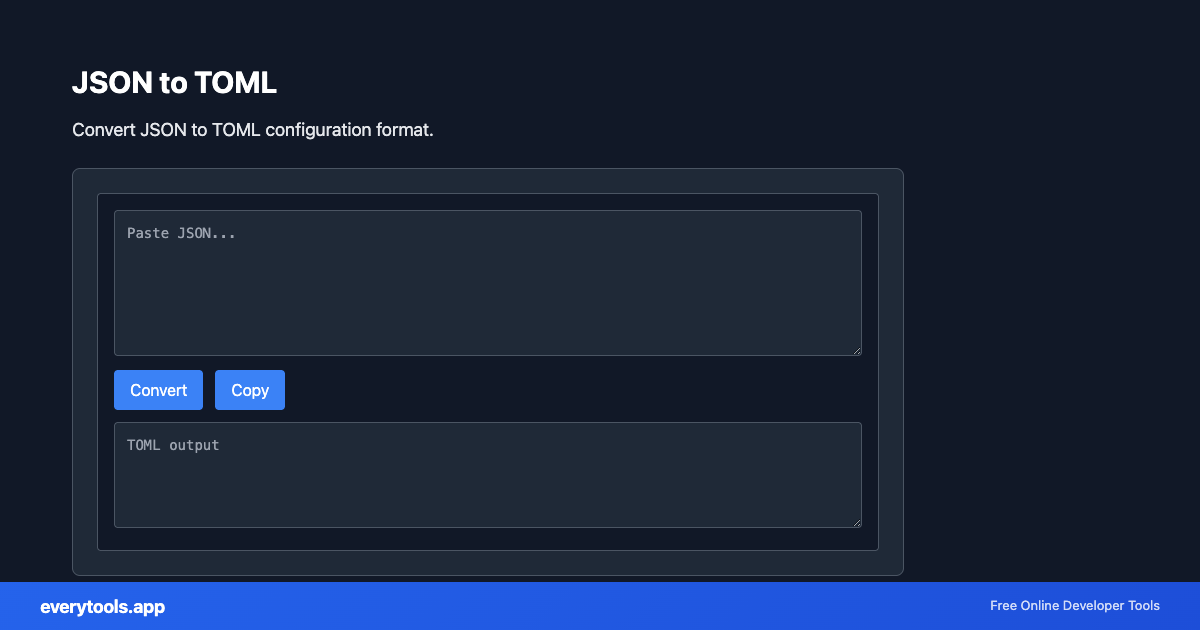 JSON to TOML – Free Online Tool Screenshot