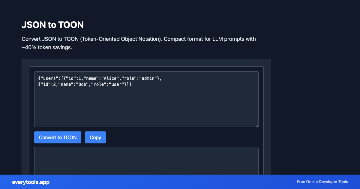 JSON to TOON – Free Online Tool Screenshot