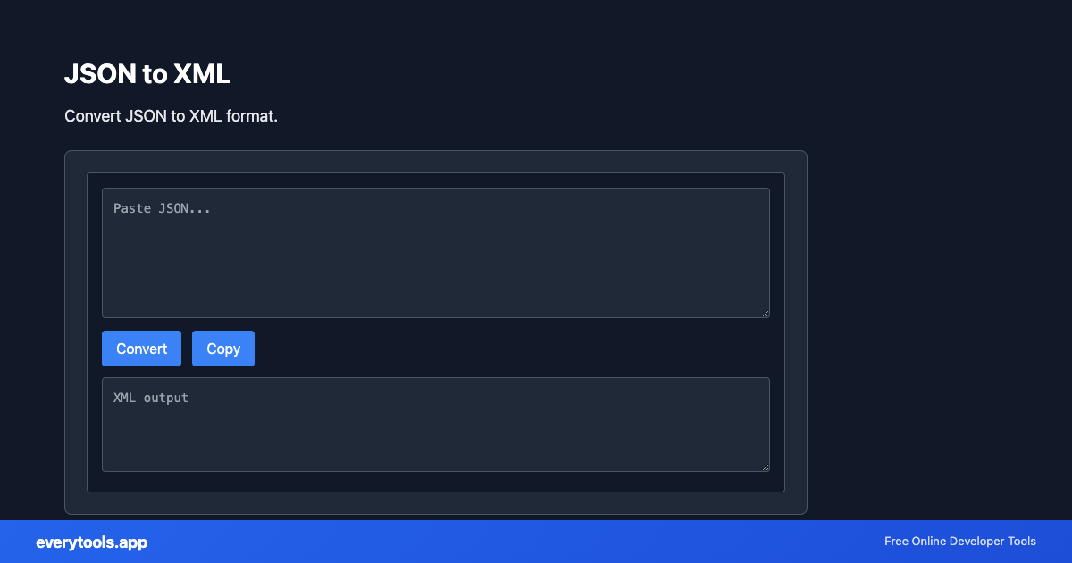 JSON to XML – Free Online Tool Screenshot