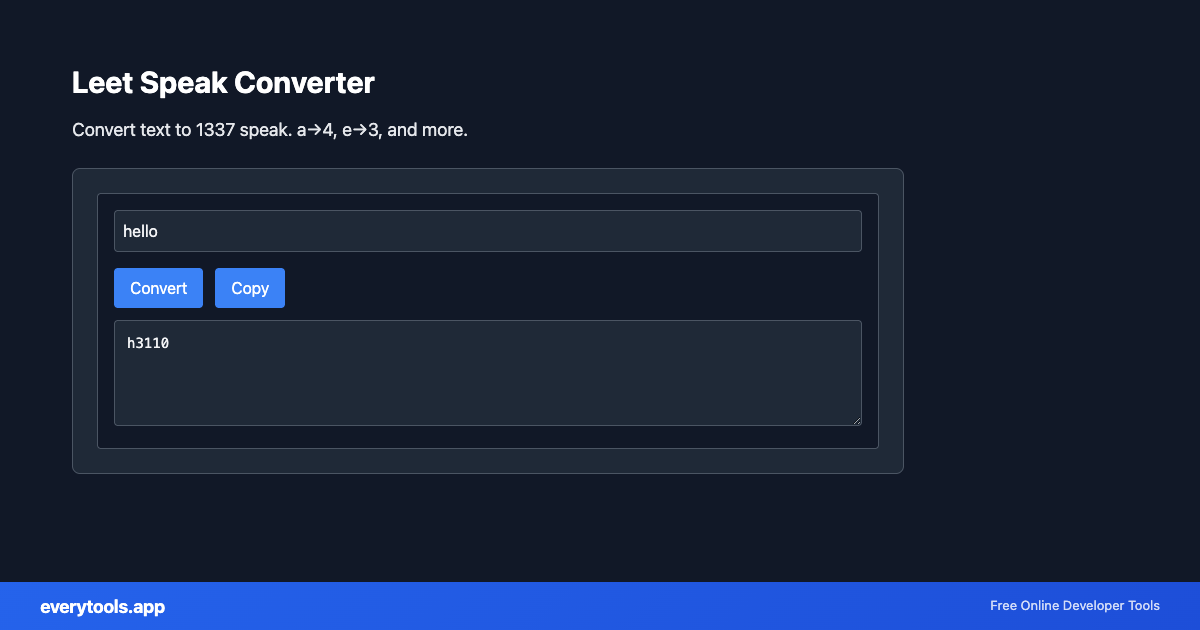 Leet Speak Converter – Free Online Tool Screenshot