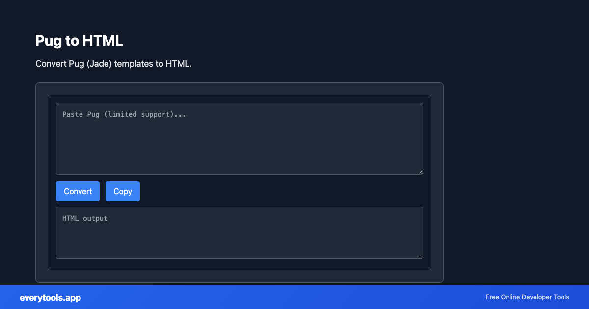 Pug to HTML – Free Online Tool Screenshot