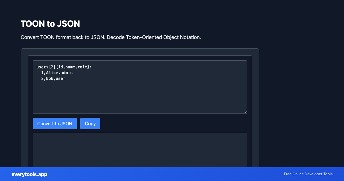 TOON to JSON – Free Online Tool Screenshot