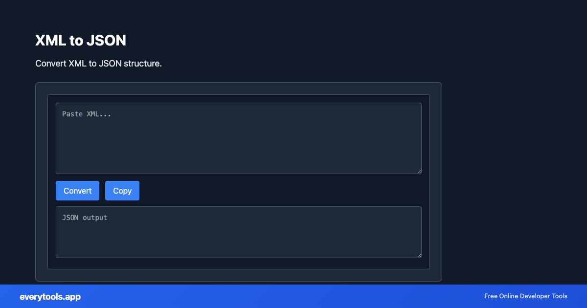 XML to JSON – Free Online Tool Screenshot