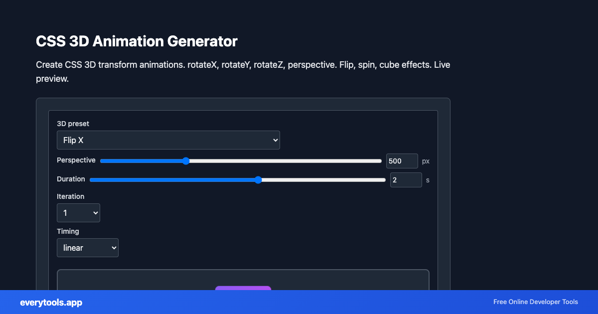 CSS 3D Animation Generator – Free Online Tool Screenshot