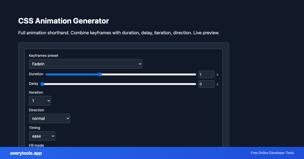 CSS Animation Generator – Free Online Tool Screenshot