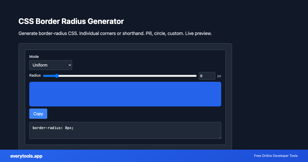 CSS Border Radius Generator – Free Online Tool Screenshot