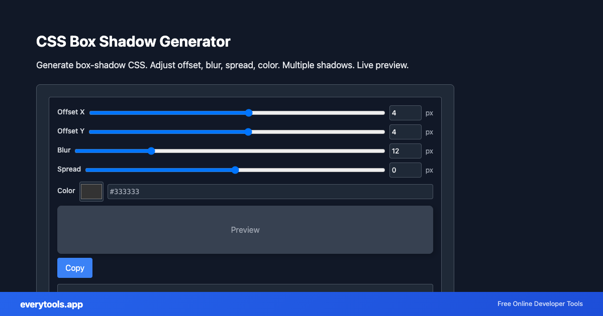 CSS Box Shadow Generator – Free Online Tool Screenshot