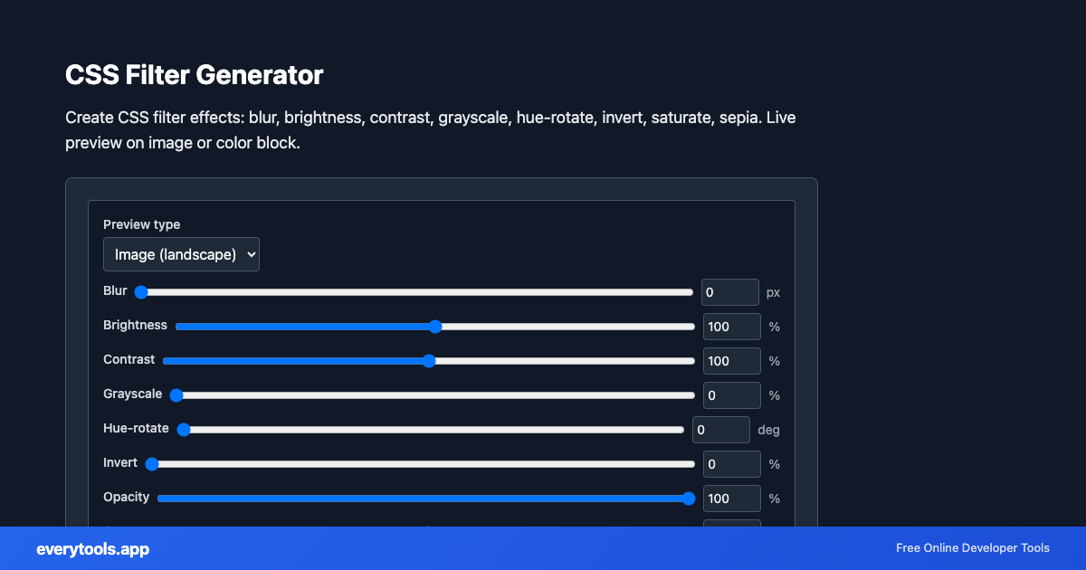 CSS Filter Generator – Free Online Tool Screenshot