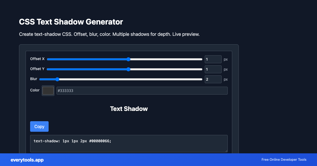 CSS Text Shadow Generator – Free Online Tool Screenshot