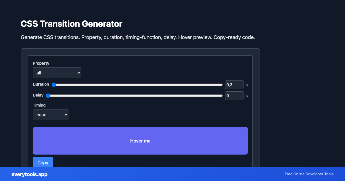 CSS Transition Generator – Free Online Tool Screenshot