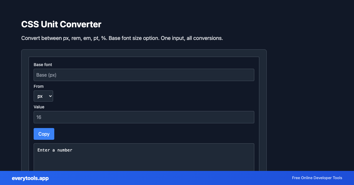 CSS Unit Converter – Free Online Tool Screenshot