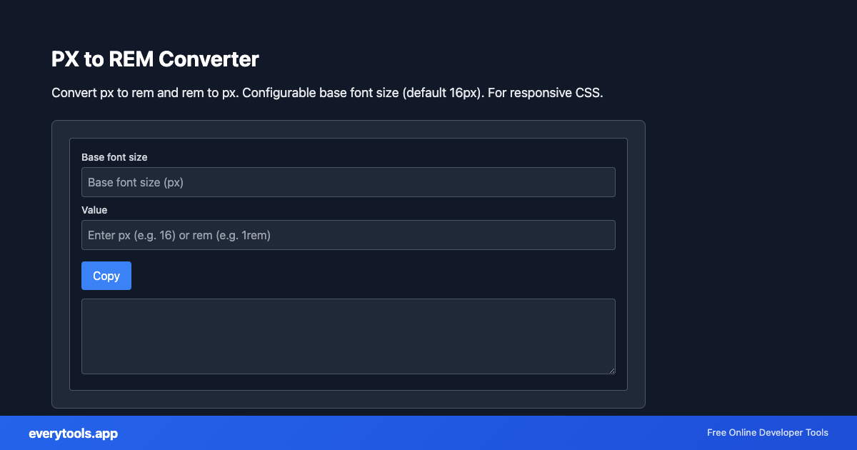 PX to REM Converter – Free Online Tool Screenshot