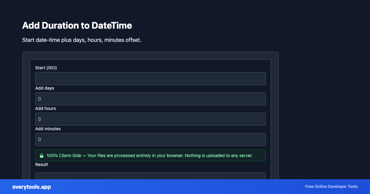 Add Duration to DateTime – Free Online Tool Screenshot