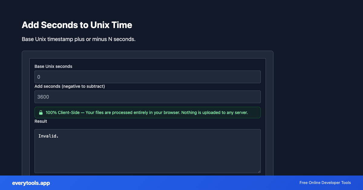 Add Seconds to Unix Time – Free Online Tool Screenshot