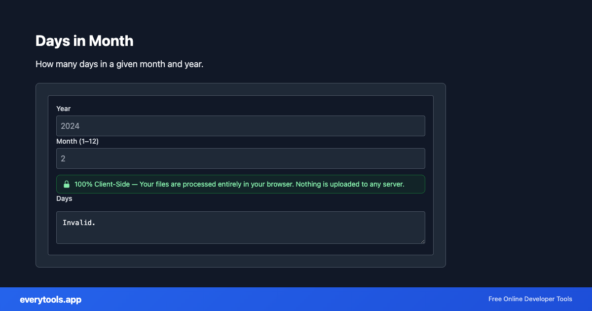 Days in Month – Free Online Tool Screenshot
