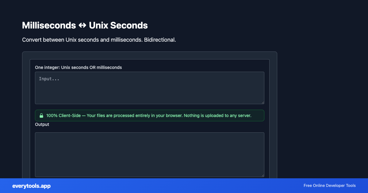 Milliseconds ↔ Unix Seconds – Free Online Tool Screenshot