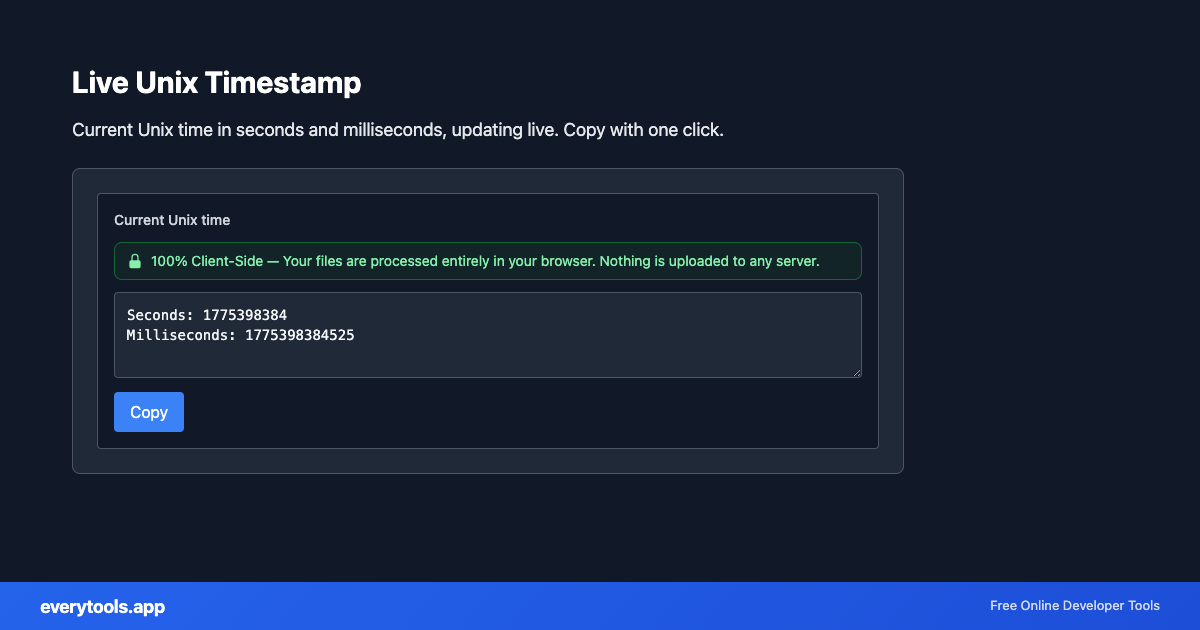 Live Unix Timestamp – Free Online Tool Screenshot