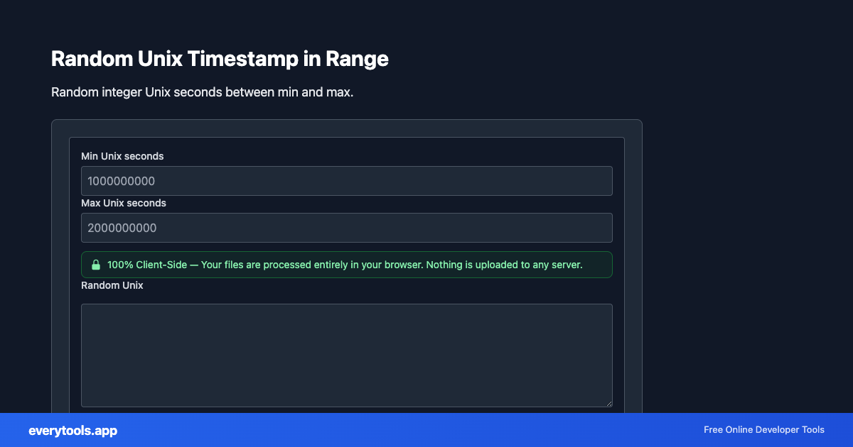 Random Unix Timestamp in Range – Free Online Tool Screenshot