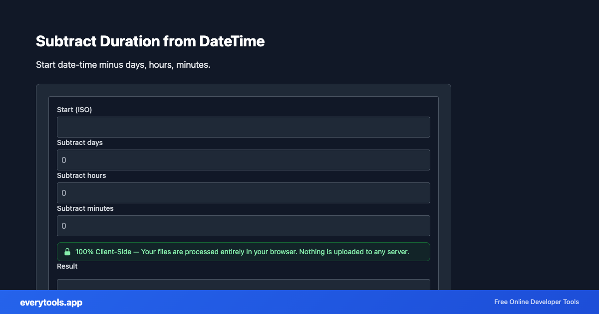 Subtract Duration from DateTime – Free Online Tool Screenshot