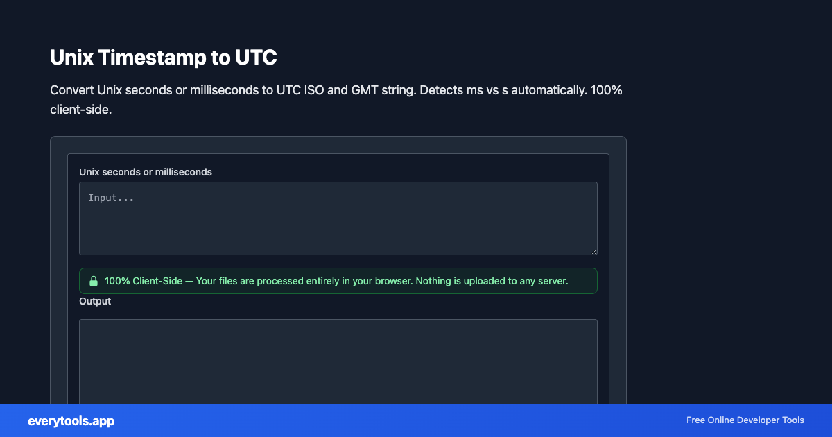 Unix Timestamp to UTC – Free Online Tool Screenshot
