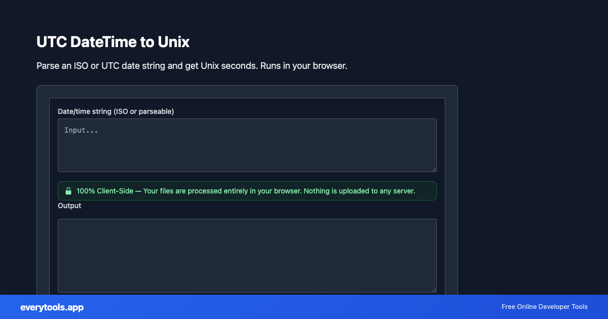 UTC DateTime to Unix – Free Online Tool Screenshot