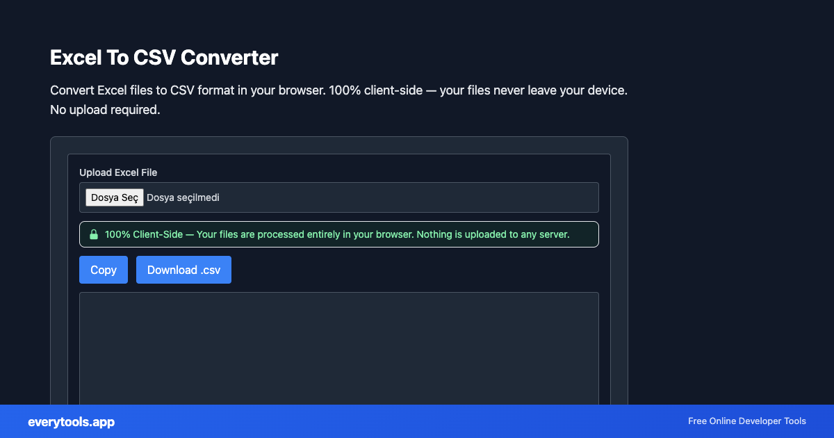 Excel To CSV Converter – Free Online Tool Screenshot