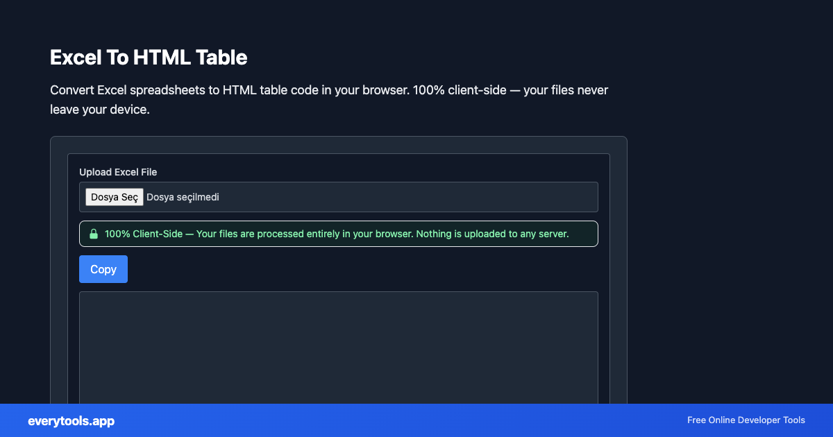 Excel To HTML Table – Free Online Tool Screenshot