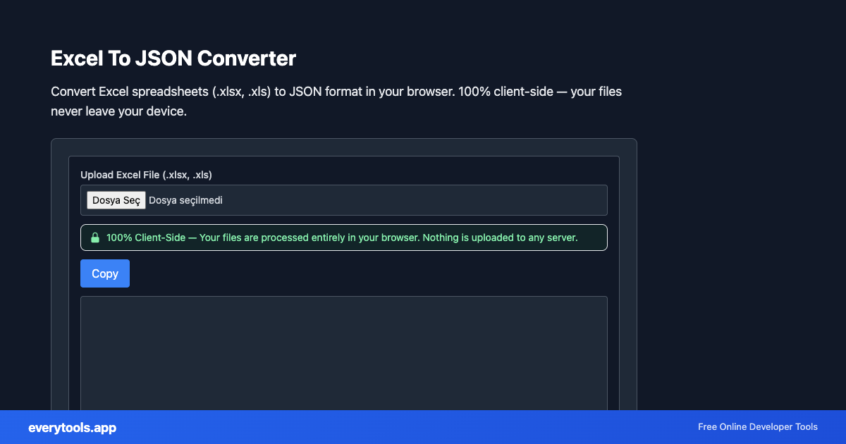 Excel To JSON Converter – Free Online Tool Screenshot