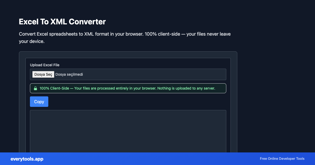 Excel To XML Converter – Free Online Tool Screenshot
