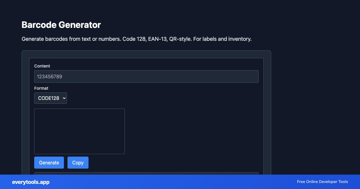 Barcode Generator – Free Online Tool Screenshot
