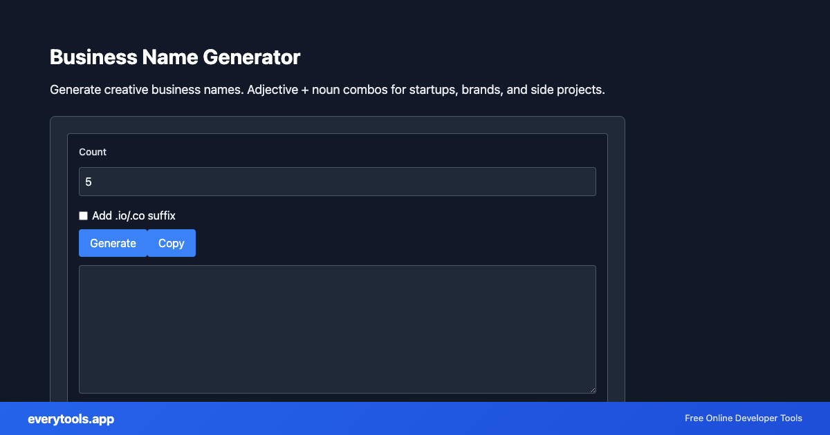 Business Name Generator – Free Online Tool Screenshot