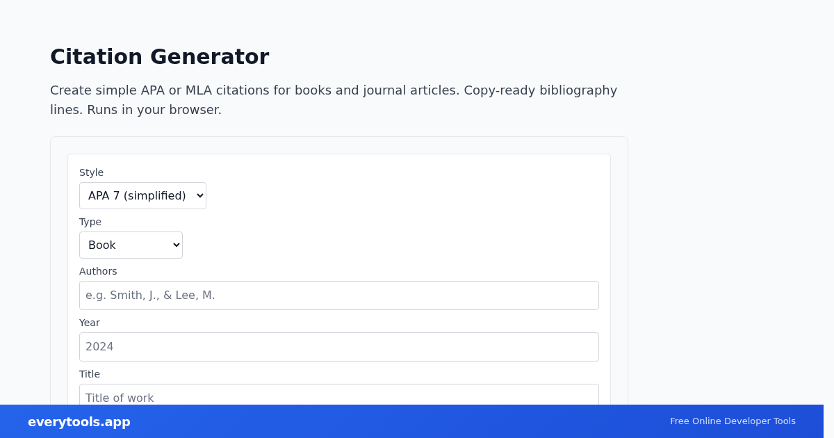 Citation Generator – Free Online Tool Screenshot