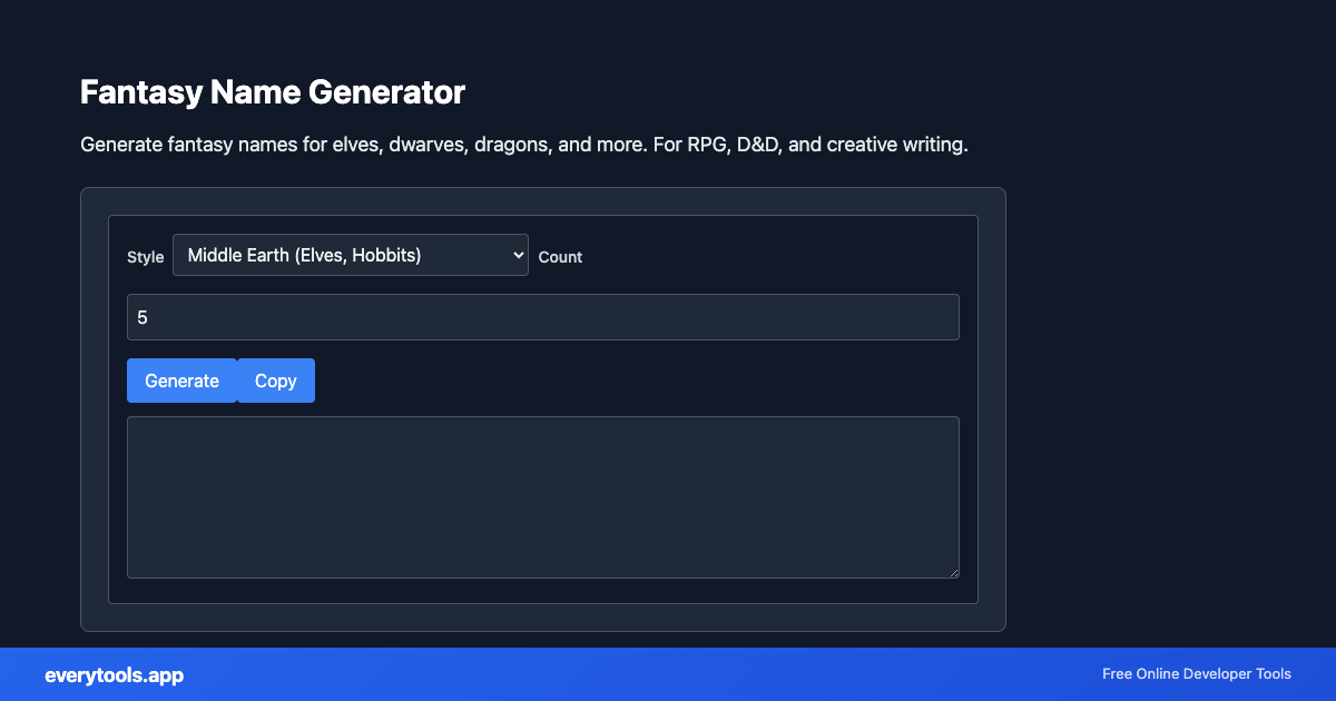 Fantasy Name Generator – Free Online Tool Screenshot