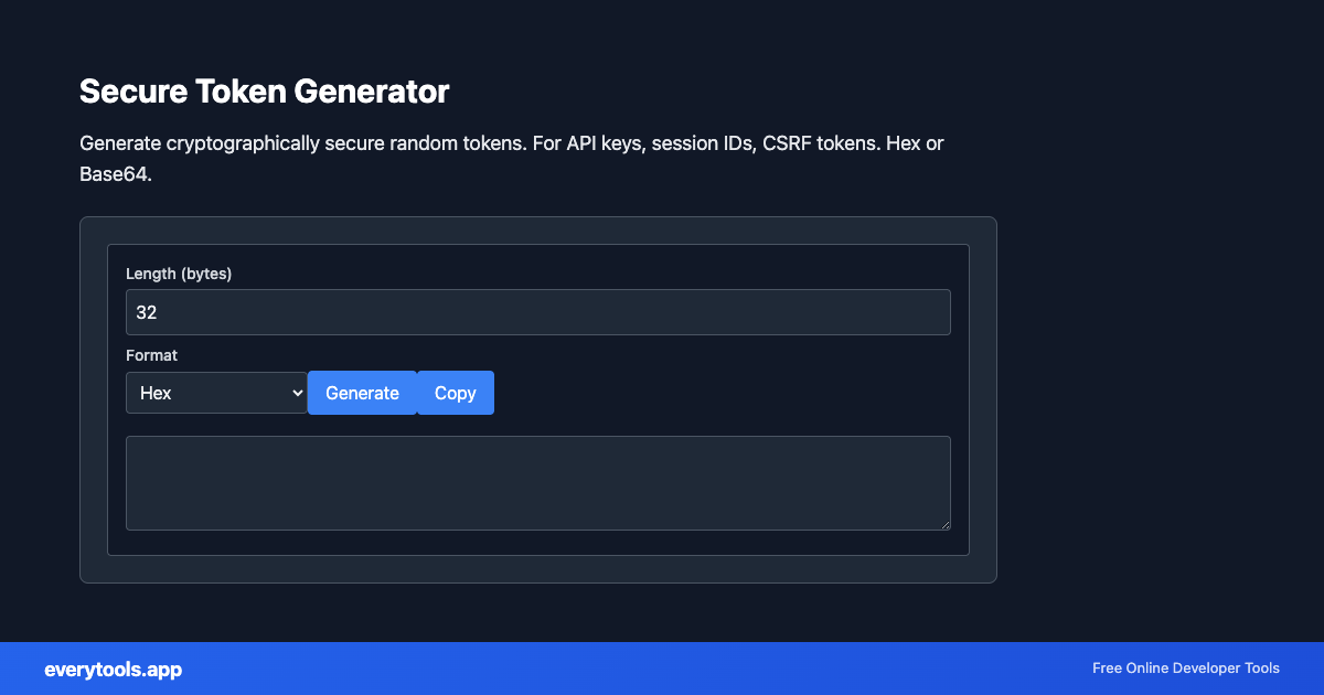 Secure Token Generator – Free Online Tool Screenshot
