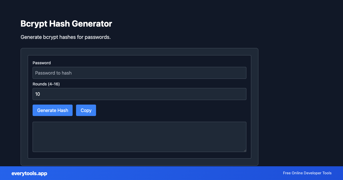 Bcrypt Hash Generator – Free Online Tool Screenshot