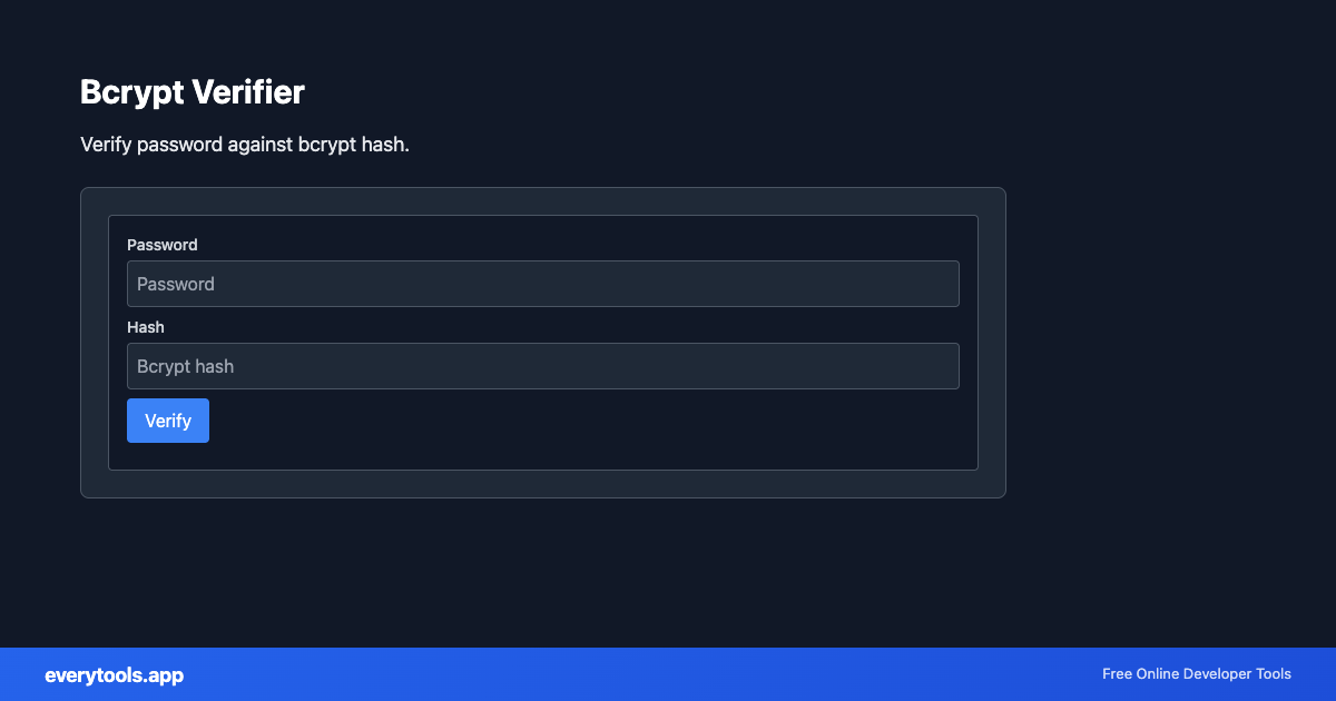 Bcrypt Verifier – Free Online Tool Screenshot