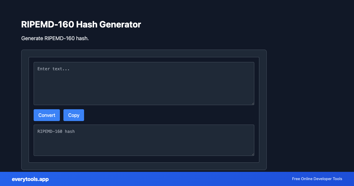 RIPEMD-160 Hash Generator – Free Online Tool Screenshot