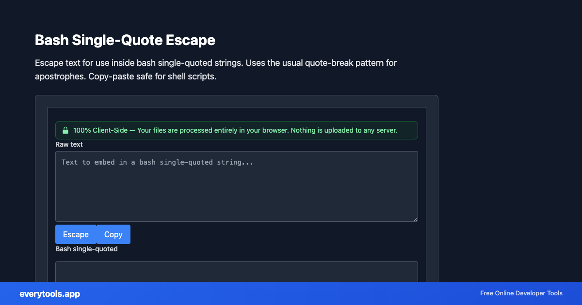 Bash Single-Quote Escape – Free Online Tool Screenshot