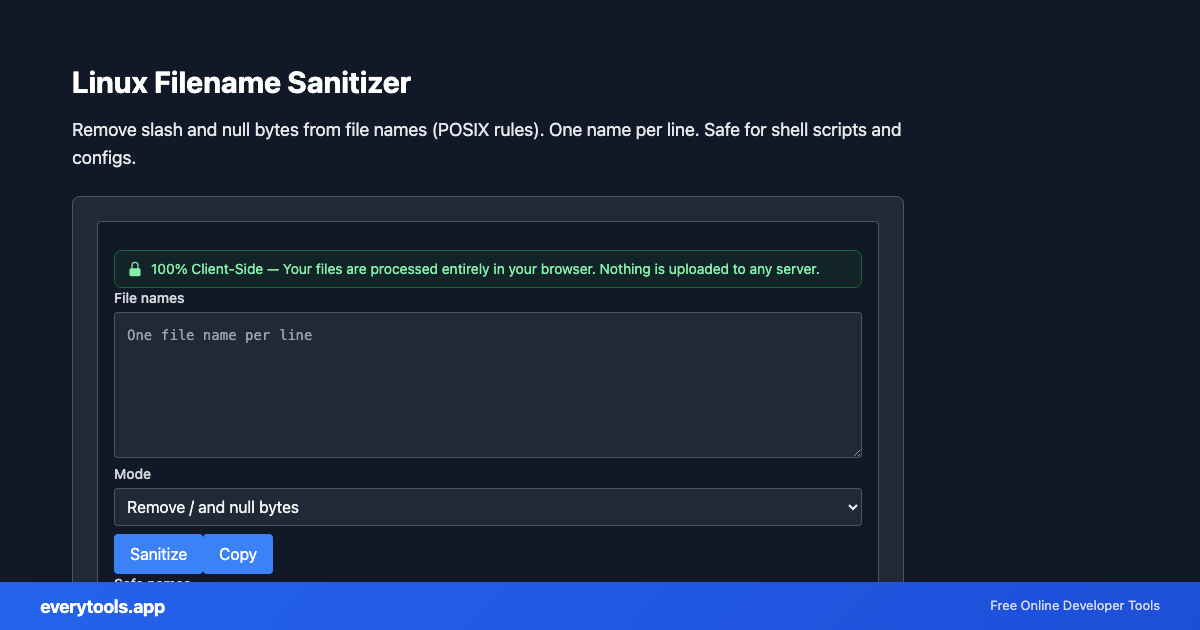 Linux Filename Sanitizer – Free Online Tool Screenshot