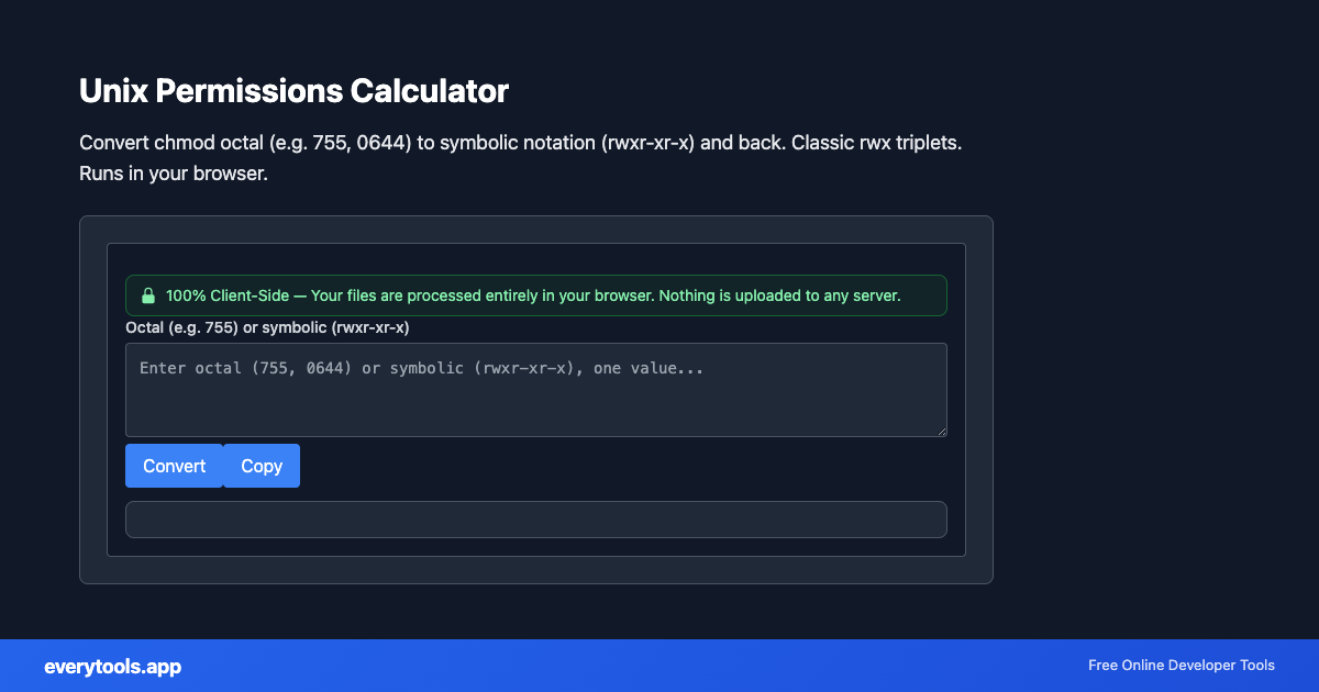Unix Permissions Calculator – Free Online Tool Screenshot