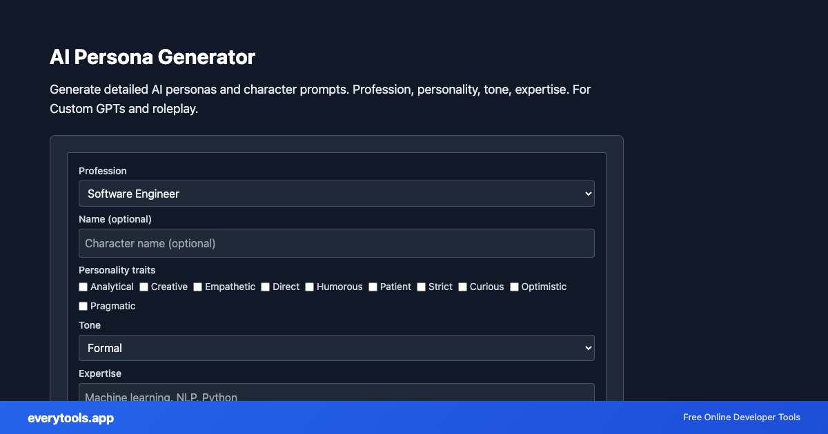 AI Persona Generator – Free Online Tool Screenshot