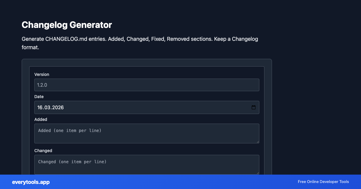 Changelog Generator – Free Online Tool Screenshot