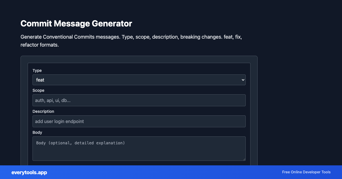 Commit Message Generator – Free Online Tool Screenshot