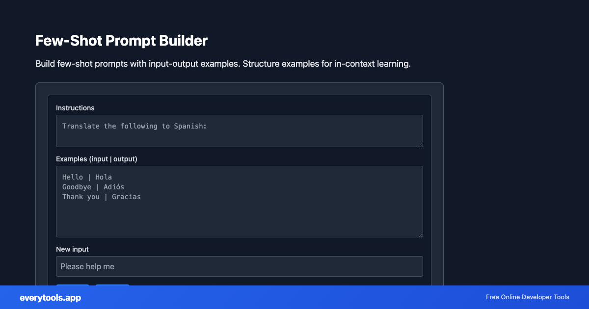 Few-Shot Prompt Builder – Free Online Tool Screenshot