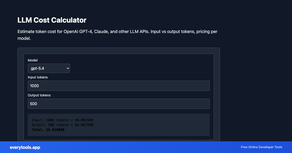 LLM Cost Calculator – Free Online Tool Screenshot