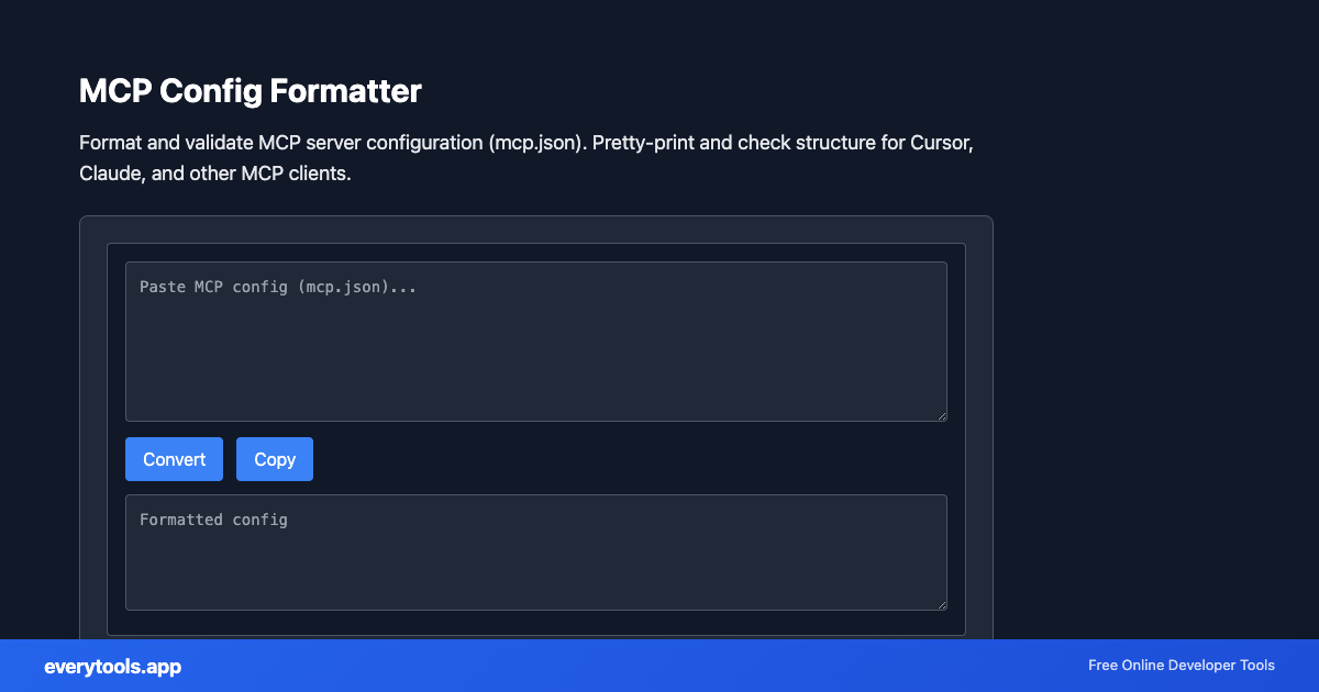 MCP Config Formatter – Free Online Tool Screenshot